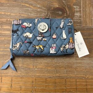 Vera Bradley Quilted Cat Print RFID turn lock Wallet - cat’s Meow dusty Blue